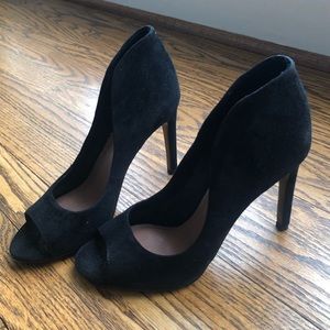 Vince Camuto Karolynn Peep Toe Black Suede Heels